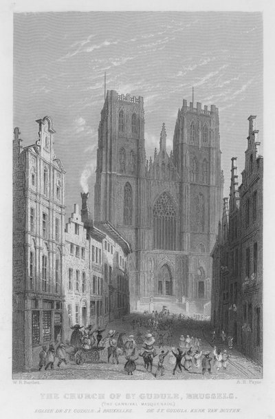 La Iglesia de Santa Gúdula, Bruselas, El Carnaval de Mascarada de William Henry Bartlett