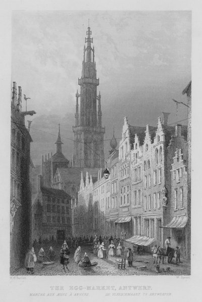El Mercado de Huevos, Amberes de William Henry Bartlett