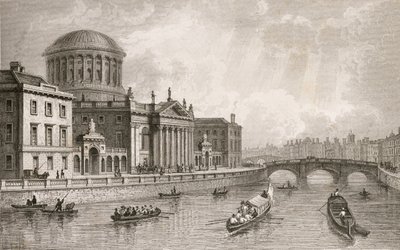 Los Cuatro Tribunales de Justicia, Dublín, grabado por Owen de William Henry Bartlett