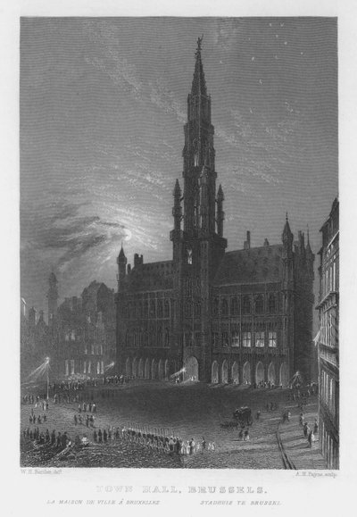 Ayuntamiento, Bruselas (grabado) de William Henry Bartlett