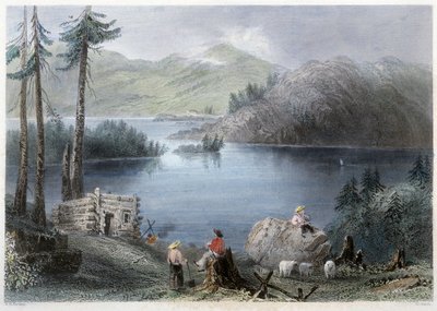 Vista del lago y la orilla - en "Paisaje canadiense ilustrado" por Bartlett W. H. de William Henry Bartlett