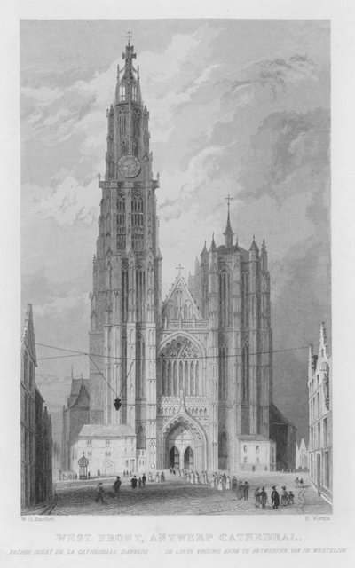 Frente Oeste, Catedral de Amberes (grabado) de William Henry Bartlett