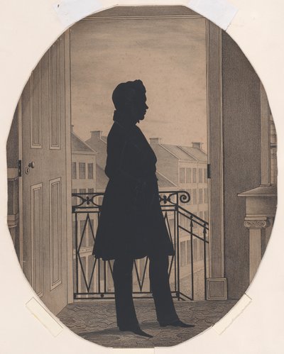 Silueta de un joven ante una ventana abierta, mirando a la derecha, antes de 1860 de William Henry Brown