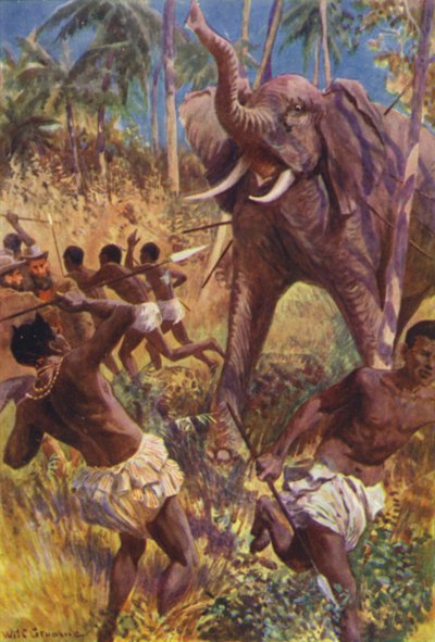 Ilustración para Los cazadores de gorilas de R. M. Ballantyne de William Henry Charles Groome