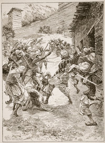 Teniente Harley, a la cabeza de cuarenta sijs y sesenta cachemires, asaltó la casa sobre la boca de la mina, ilustración de 