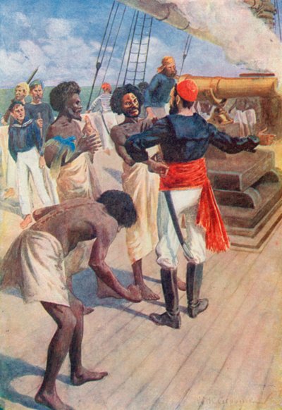 Los jefes fueron dirigidos a mirar una roca a unas dos millas en el mar, y se disparó el cañón de William Henry Charles Groome