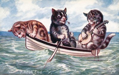 Postal humorística de gatos (litografía en color) de William Henry Ellam
