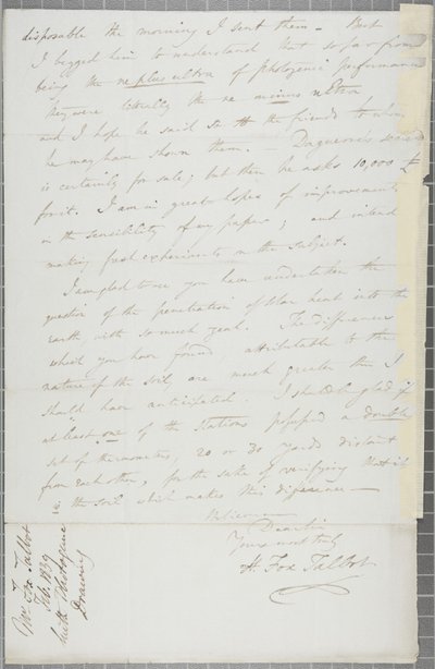 Carta firmada de William Henry Fox Talbot a James David Forbes, 1839 de William Henry Fox Talbot