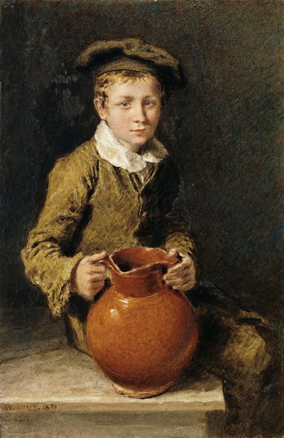 Un Niño Sentado en un Banco con una Jarra, 1839 de William Henry Hunt