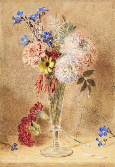 Flores en un jarrón de vidrio de William Henry Hunt