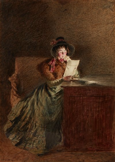 Niña Leyendo una Carta a la Luz de la Lámpara de William Henry Hunt