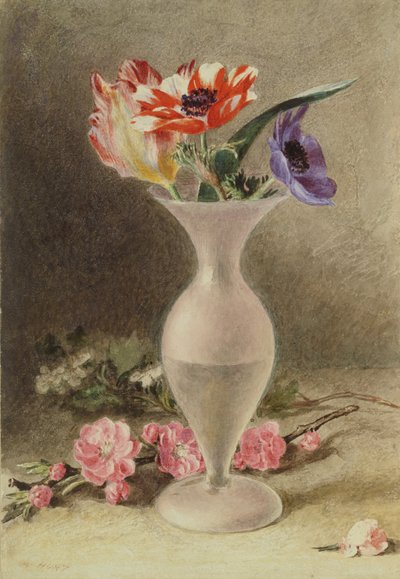 Jarrón de vidrio y flores de William Henry Hunt