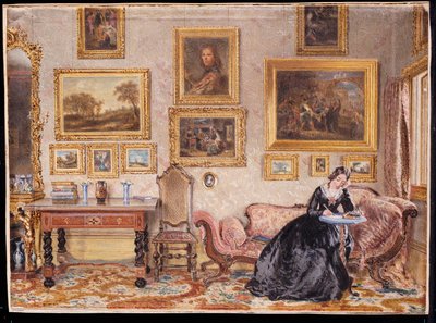 Interior de una Sala de Estar con una Dama en su Escritorio de William Henry Hunt