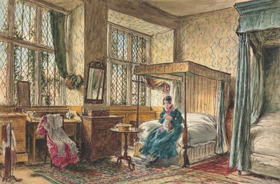 La señorita Moore cosiendo en su dormitorio, Hardwick Hall, Derbyshire de William Henry Hunt