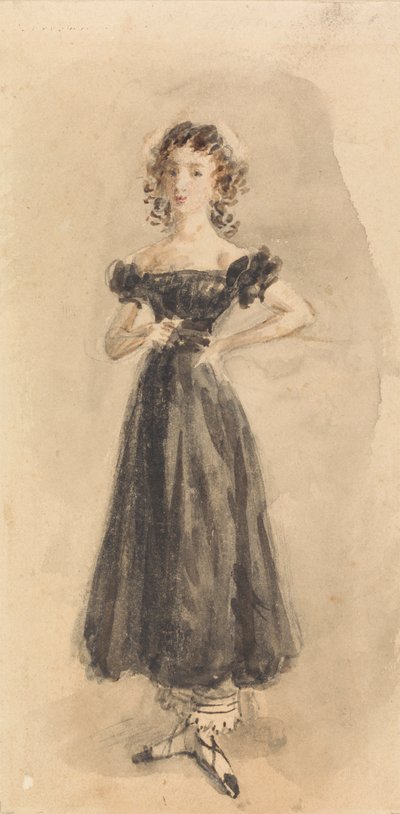 Estudio de una joven con tirabuzones y vestido de noche negro de William Henry Hunt