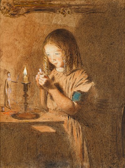 Enhebrando una aguja: La joven costurera, c.1845 de William Henry Hunt