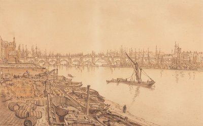 Vista del Puente Viejo de Londres de William Henry Hunt