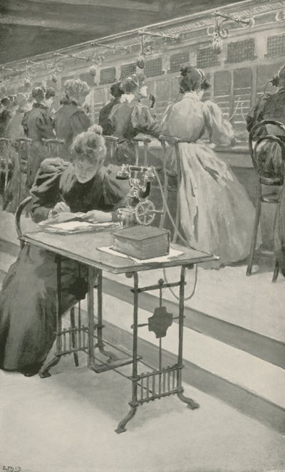 Trabajando en una Sala de Teléfonos de William Henry Margetson