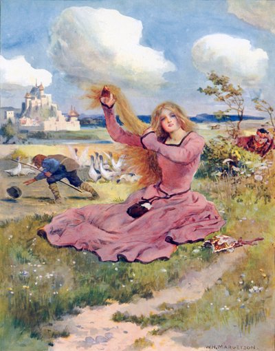 Soplen, brisas, soplen, digo, soplen el sombrero del pastor de gansos de William Henry Margetson