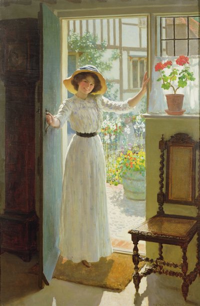 By the Cottage Door (óleo sobre lienzo) de William Henry Margetson