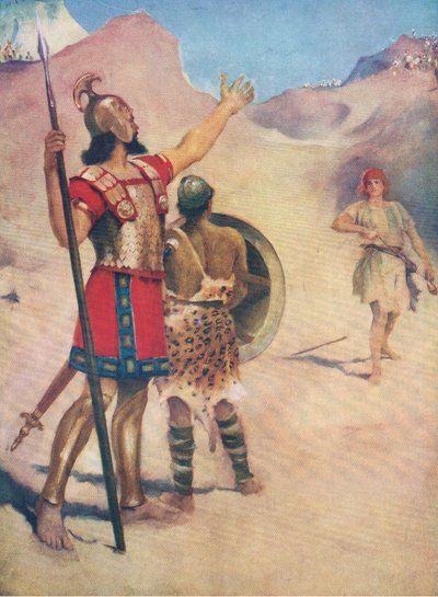 David y Goliat, de El Libro de Imágenes de la Biblia publicado por Thomas Nelson, c.1950 de William Henry Margetson