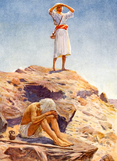 Elías y su sirviente esperando la lluvia en el Monte Carmelo de William Henry Margetson