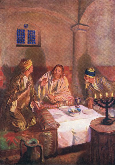 Tarde en Emaús, de El Libro de Imágenes de la Biblia publicado por Thomas Nelson, c.1950 de William Henry Margetson
