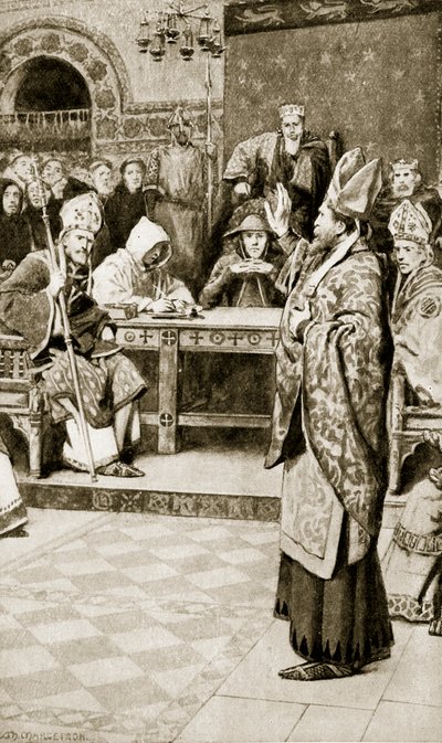 Jocelyn, obispo de Glasgow, en Northampton, 1176, ilustración de 