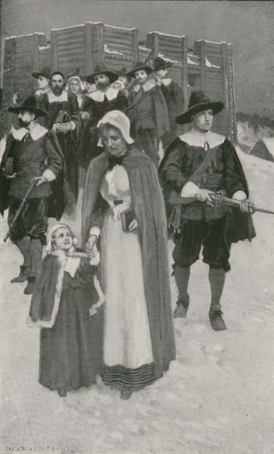 Día de reposo con los Padres Peregrinos en su primer asentamiento en Nueva Plymouth de William Henry Margetson