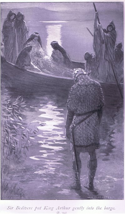 Sir Bedivere puso al Rey Arturo suavemente en la barca de William Henry Margetson