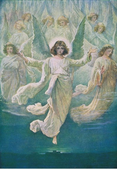 El coro de ángeles, de El Libro de Imágenes de la Biblia publicado por Thomas Nelson, c.1950 de William Henry Margetson
