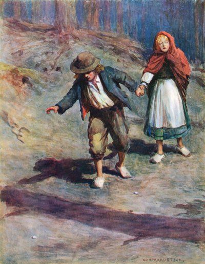 Encontraron su camino a casa con bastante facilidad, ya que la luna brillaba intensamente sobre los guijarros que Hansel había dejado caer por el camino de William Henry Margetson