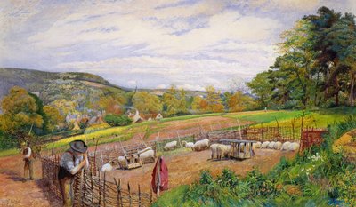 Arreglando el corral de ovejas, 1858 de William Henry Millais