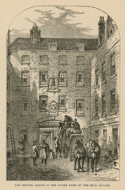 El coche de Bristol en el patio exterior de The Bell Savage, Londres de William Henry Prior