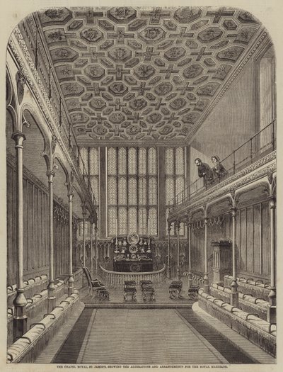 La Capilla Real, St James, mostrando las alteraciones y arreglos para el matrimonio real de William Henry Prior