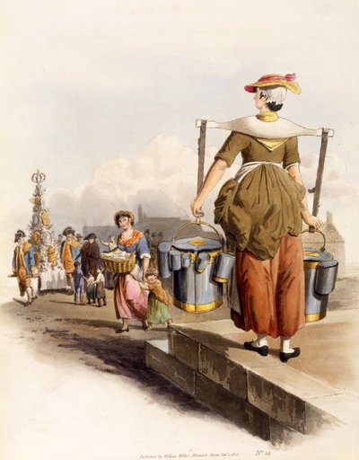 Una lechera, de Los trajes de Gran Bretaña, pub. Por Henry Miller, 1805 de William Henry Pyne
