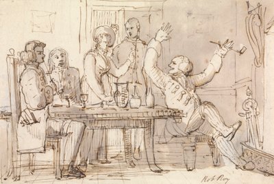 Una ilustración de Rob Roy: Interior con una fiesta bebiendo de William Henry Pyne