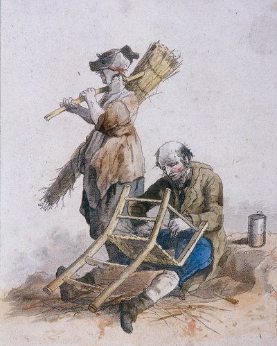 Dos reparadores de sillas, personajes provinciales, 1804 de William Henry Pyne