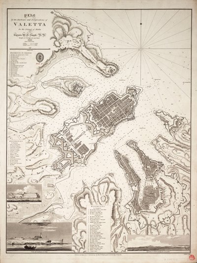 Plano de los puertos y fortificaciones de La Valetta en la isla de Malta, c.1821 (grabado) de William Henry Smyth