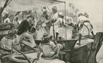 Un oficial naval británico revisando un dhow esclavista árabe de William Heysham (after) Overend