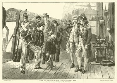 Un voluntario vale más que tres hombres presionados (grabado) de William Heysham (after) Overend
