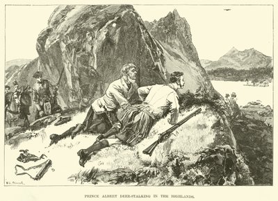 El príncipe Alberto cazando ciervos en las Tierras Altas (grabado) de William Heysham (after) Overend