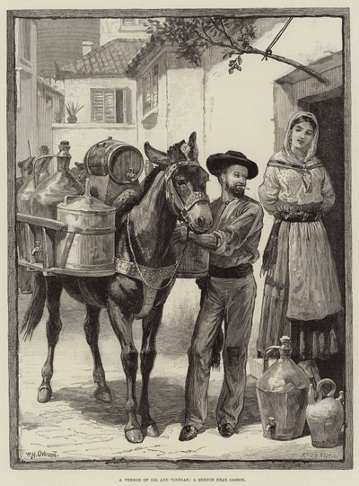 Un vendedor de aceite y vinagre, un boceto cerca de Lisboa de William Heysham Overend