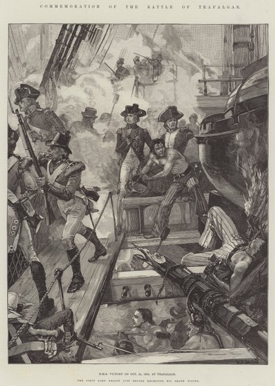Conmemoración de la Batalla de Trafalgar, HMS Victory el 21 de octubre de 1805, en Trafalgar de William Heysham Overend