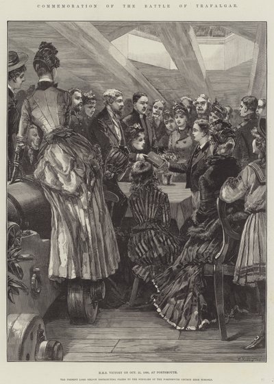 Conmemoración de la Batalla de Trafalgar, HMS Victory el 21 de octubre de 1886, en Portsmouth de William Heysham Overend