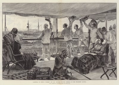 Despedida de África, Stanley y sus oficiales dejando Mombasa en el barco de vapor Katoria de William Heysham Overend
