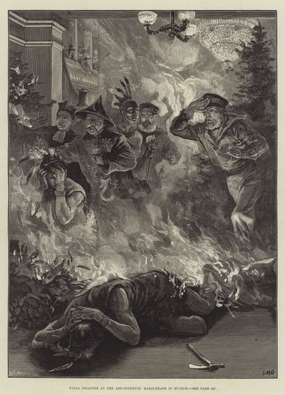Desastre fatal en el baile de disfraces de los estudiantes de arte en Múnich de William Heysham Overend