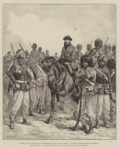 General Ghous-ud-din Khan, Comandante de las Tropas Afganas en Penjdeh, con sus Soldados Afganos de William Heysham Overend