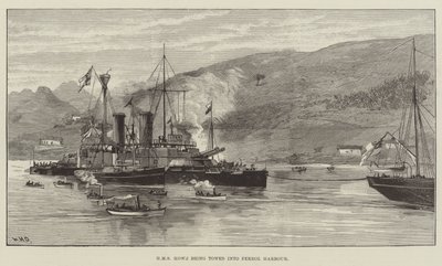 El HMS Howe siendo remolcado al puerto de Ferrol de William Heysham Overend