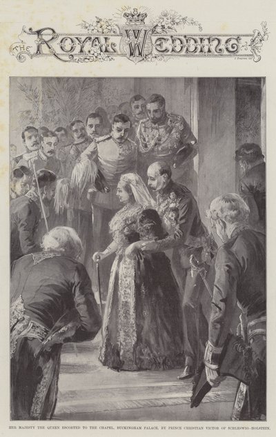 Su Majestad la Reina escoltada a la Capilla, Palacio de Buckingham, por el Príncipe Christian Victor de Schleswig-Holstein de William Heysham Overend